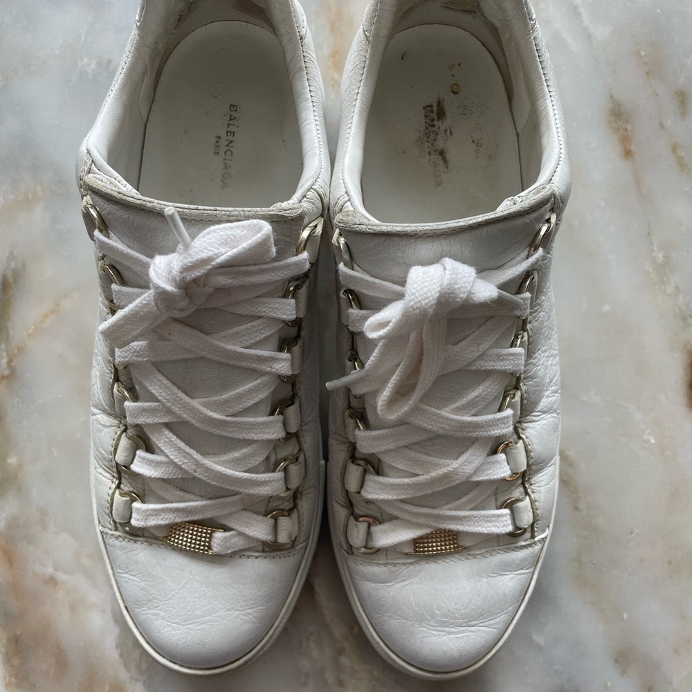 Balenciaga Women's White and Gold Sneakers